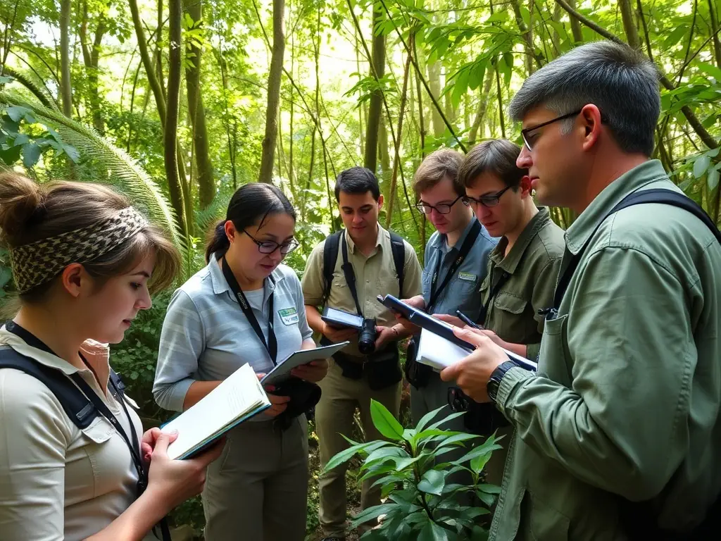 A photograph of researchers carefully monitoring a local deer population, emphasizing the importance of data collection for effective wildlife management.