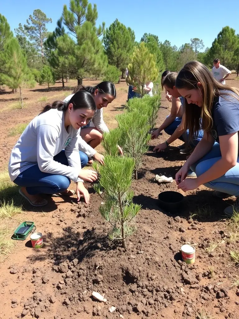 A photograph depicting volunteers planting trees as part of a habitat restoration project, showcasing the association's commitment to environmental conservation.