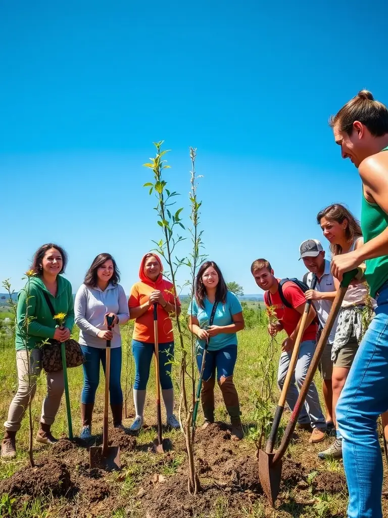 A photograph of volunteers planting trees in a deforested area, illustrating habitat restoration efforts by ASSOCIATION COMMUNALE DE CHASSE AGREEE DE CELOUX.