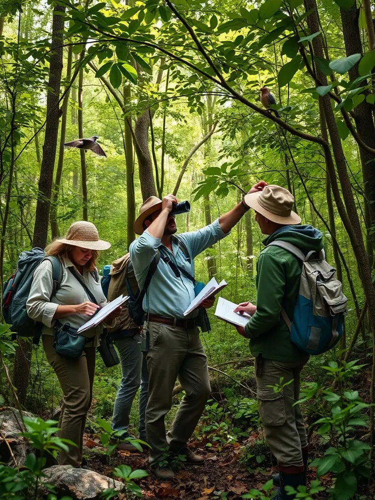 A wildlife biologist monitoring animal populations in a protected area, showcasing the association's wildlife management initiatives.